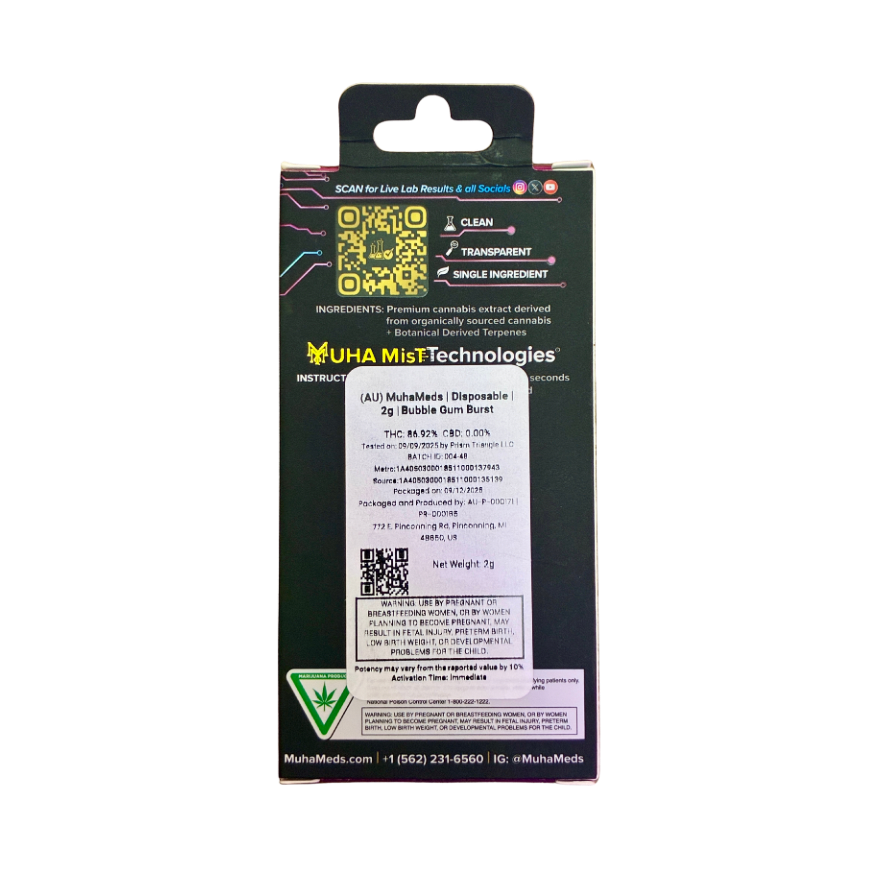MUHA MEDS “BUBBLEGUM BURST” 2G DISPOSABLE