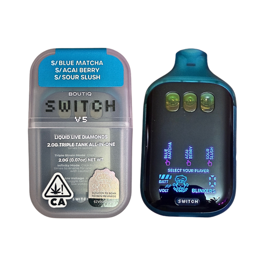 BOUTIQ SWITCH V5 (3 in 1)
“BLUE MATCHA” x “ACAI BERRY” x “SOUR SLUSH” (SATIVA) DISPOSABLE VAPE PEN