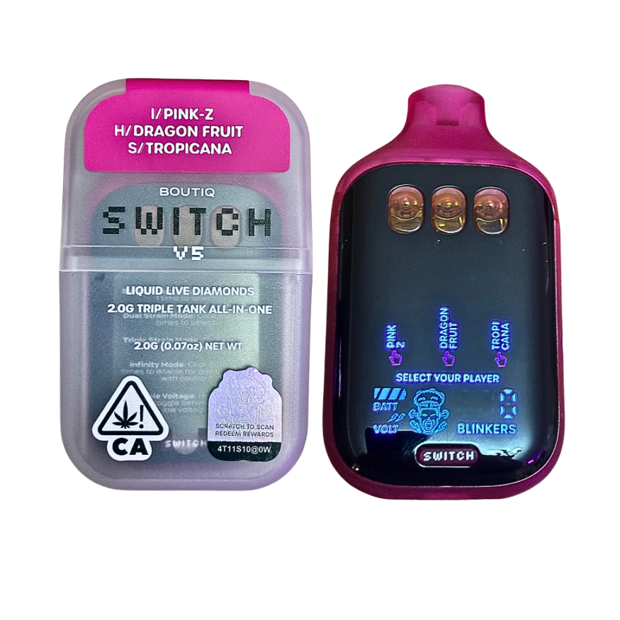 BOUTIQ SWITCH V5 (3 in 1)
”PINK-Z” (INDICA) x “DRAGON FRUIT” (HYBRID) x “TROPICANA” (SATIVA) DISPOSABLE VAPE PEN