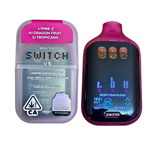BOUTIQ SWITCH V5 (3 in 1)
”PINK-Z” (INDICA) x “DRAGON FRUIT” (HYBRID) x “TROPICANA” (SATIVA) DISPOSABLE VAPE PEN