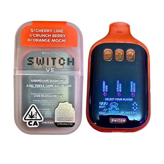 BOUTIQ SWITCH V5 (3 in 1)
“CHERRY LIME” (SATIVA) x “CRUNCH BERRY” (INDICA) x “ORANGE MOCHI” (HYBRID) DISPOSABLE VAPE PEN