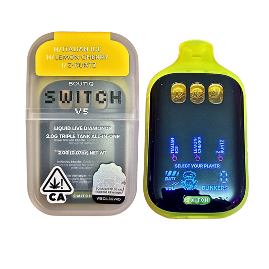 BOUTIQ SWITCH V5 (3 in 1)
“ITALIAN ICE” (HYBRID) x “LEMON CHERRY” (HYBRID) x “Z-RUNTZ” (INDICA) DISPOSABLE VAPE PEN