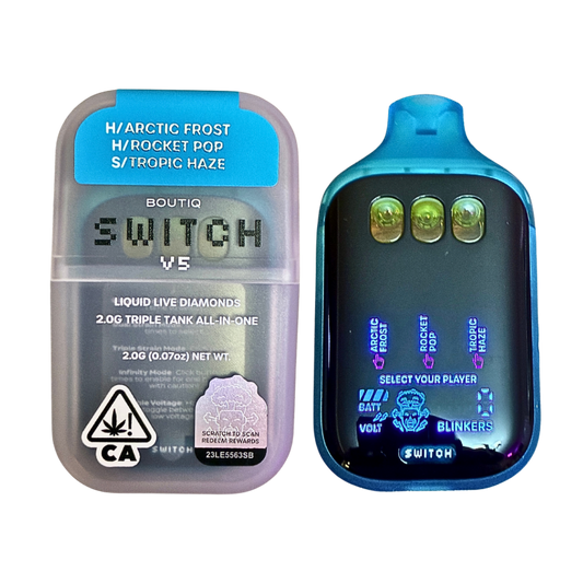 BOUTIQ SWITCH V5 (3 in 1)
“ARTIC FROST” (HYBRID) x “ROCKET POP” (HYBRID) x “TROPIC HAZE” (SATIVA) DISPOSABLE VAPE PEN