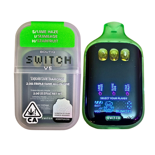 BOUTIQ SWITCH V5 (3 in 1)
“LIME HAZE” (SATIVA) x “SLIMEADE” (INDICA) x “STARFRUIT” (HYBRID) DISPOSABLE VAPE PEN