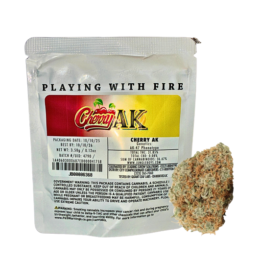 Jungle Boys Cherry AK hybrid cannabis flower on transparent background