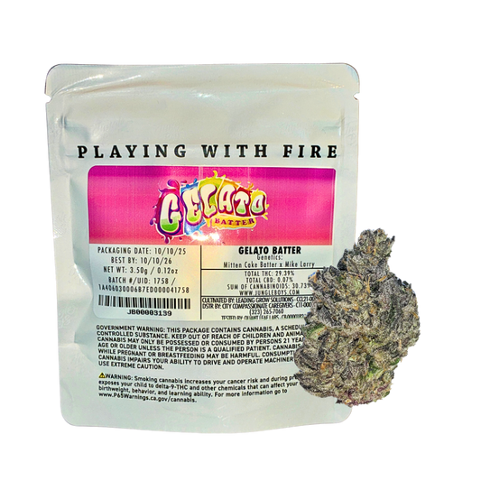 Jungle Boys Gelato Batter hybrid cannabis flower on transparent background