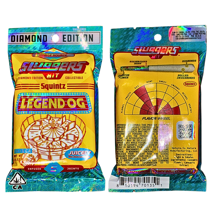 SLUGGERS HIT "LEGEND OG" DIAMOND AND HASH INFUSED PRE-ROLLS; INDICA STRAIN 