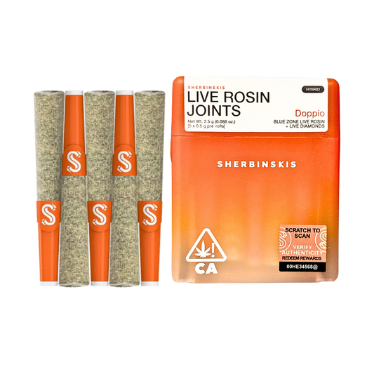 SHERBINSKIS "DOPPIO" LIVE ROSIN INFUSED PRE-ROLLS; HYBRID STRAIN