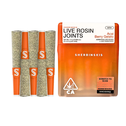 SHERBINSKIS "ACAI BERRY GELATO" LIVE ROSIN INFUSED PRE-ROLLS; SATIVA STRAIN