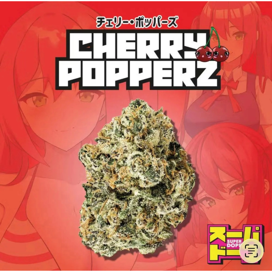 Super Dope Cherry Popperz exotic cannabis with anime figure 