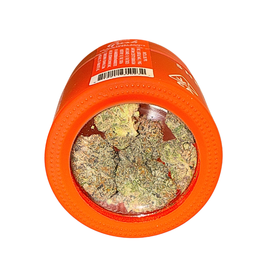 Sherbinskis Exotic Cannabis Flower, Gush Indica strain, featuring lush, dense buds and premium packaging on a transparent background.