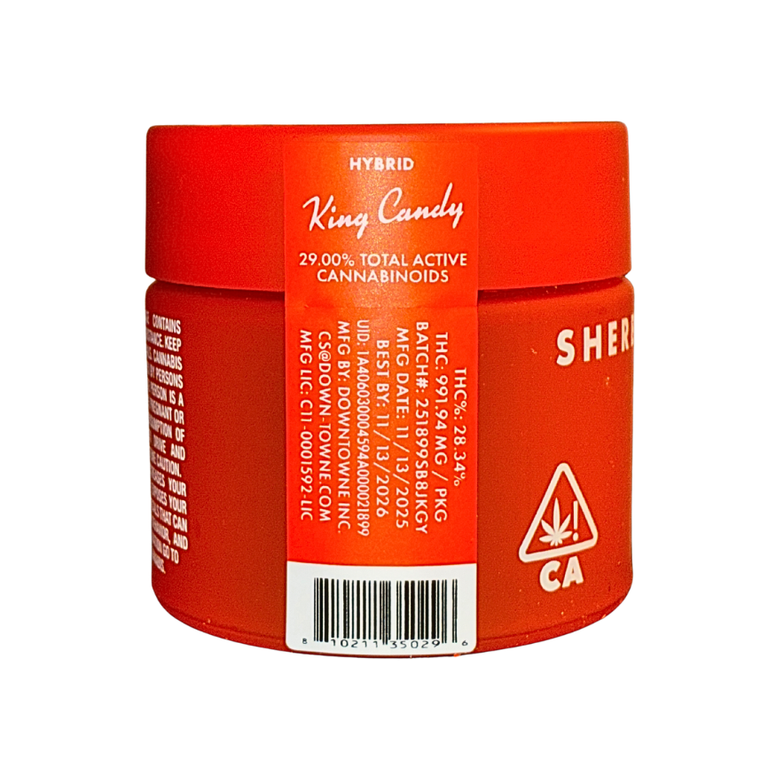 Sherbinskis Exotic Cannabis Flower, King Candy Hybrid strain on a transparent background.