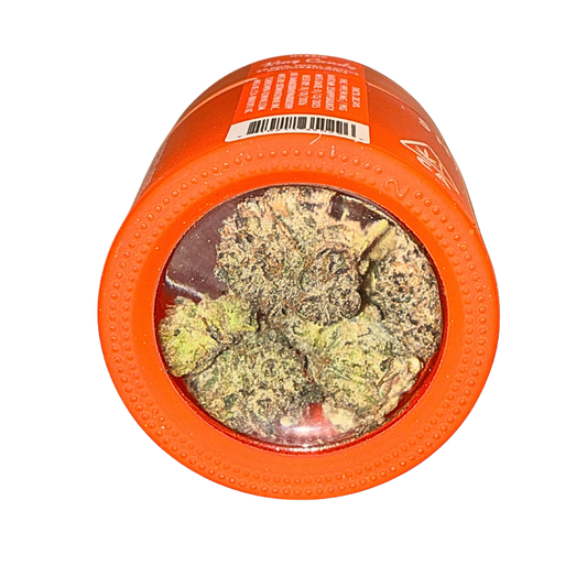 Sherbinskis Exotic Cannabis Flower, King Candy Hybrid strain, showcasing vivid, aromatic buds in premium packaging on a transparent background.