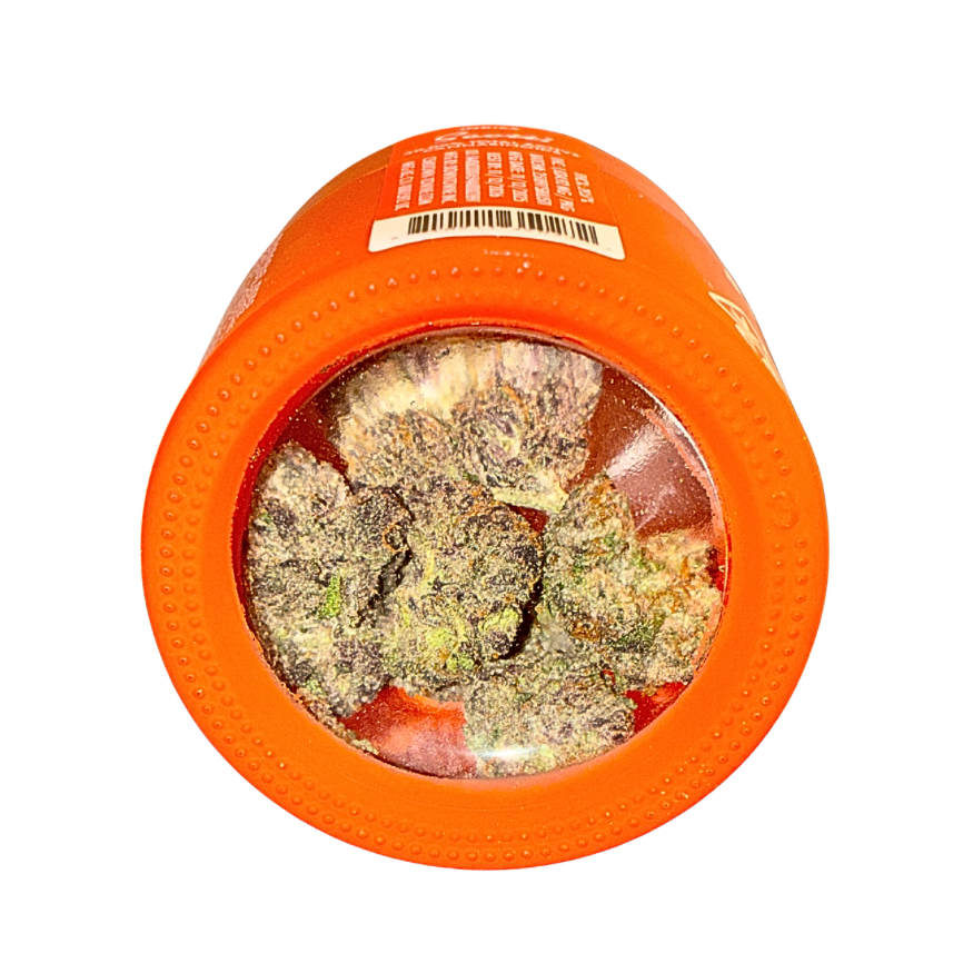 Sherbinskis Exotic Cannabis Flower, Scotti Indica strain, featuring lush, aromatic buds in premium packaging on a transparent background