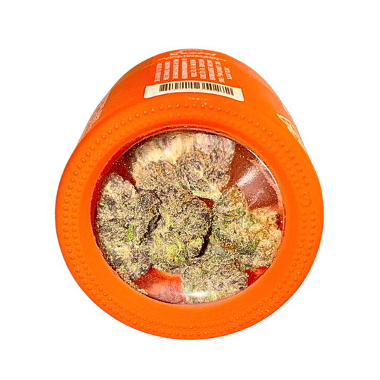 Sherbinskis Exotic Cannabis Flower, Scotti Indica strain, featuring lush, aromatic buds in premium packaging on a transparent background