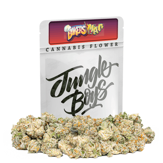 Bakers Man cannabis strain packaging and flower on a transparent background.