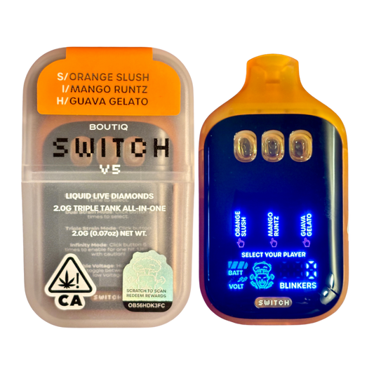 BOUTIQ SWITCH V5 (3 in 1)
“ORANGE SLUSH” (S), “MANGO RUNTZ” (I), “GUAVA GELATO” (H)