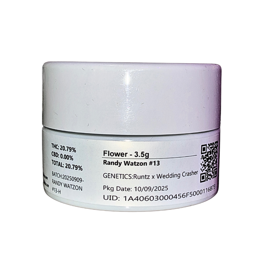 710 Labs Randy Watson #13 hybrid strain packaging on a transparent background with premium vacuum-sealed jar design