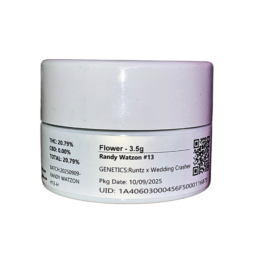 710 Labs Randy Watson #13 hybrid strain packaging on a transparent background with premium vacuum-sealed jar design