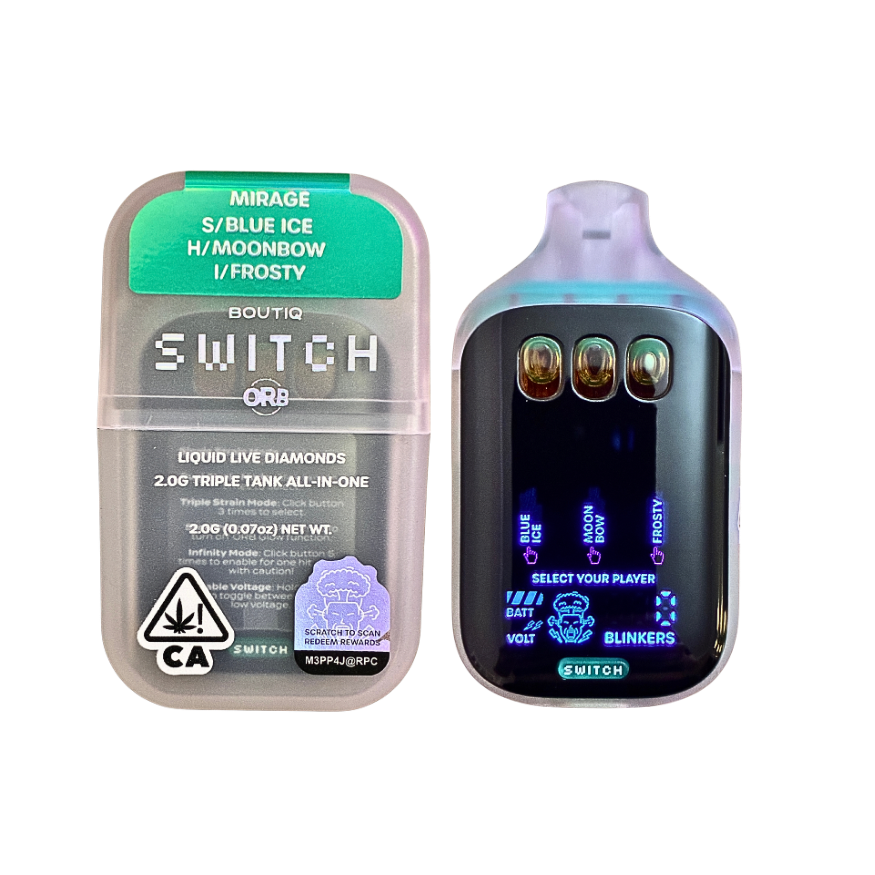Boutiq Switch V5 Disposable Vape Blue Ice on a transparent background.