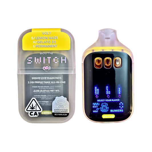 Boutiq Switch V5 Disposable Vape Lemon Haze on a transparent background.