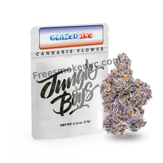 Jungle Boys cannabis flower packaging with a large cannabis bud on a transparent background