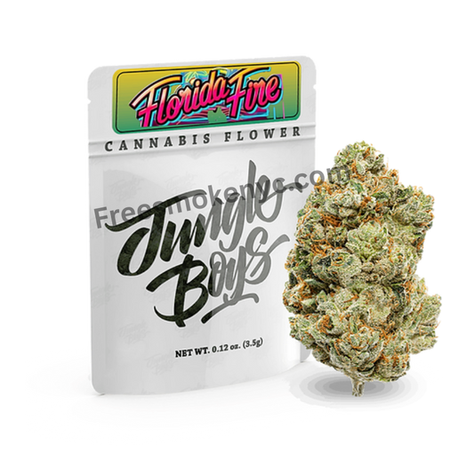 Jungle Boys Florida Fire strain featuring cannabis bud a transparent background. 