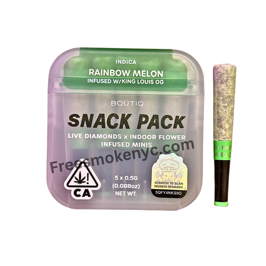 BOUTIQ SNACK PACK RAINBOW MELON PRE-ROLL PACK ON TRANSPARENT BACKGROUND 