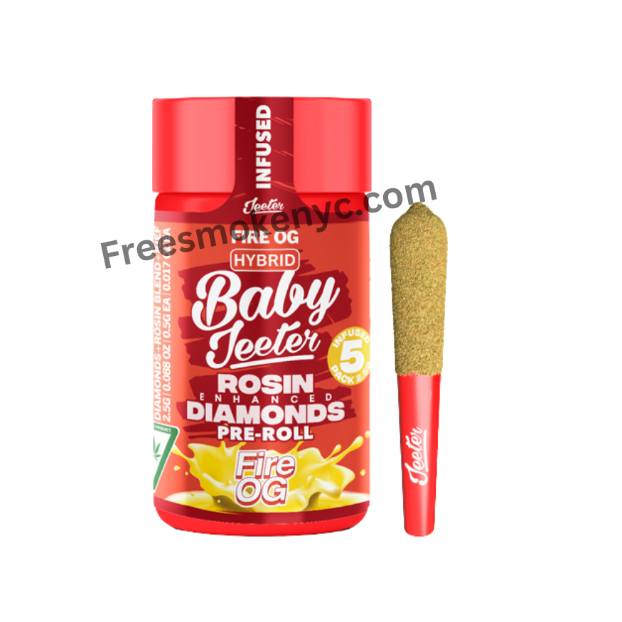 BABY JEETER  FIRE OG INFUSED PRE-ROLL JAR ON TRANSPARENT BACKGROUND 