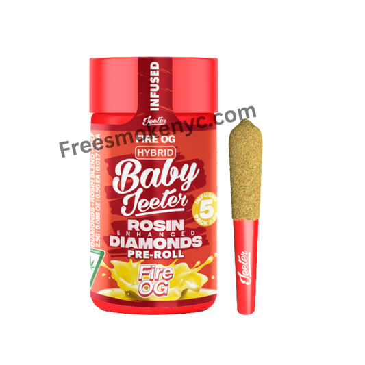 BABY JEETER  FIRE OG INFUSED PRE-ROLL JAR ON TRANSPARENT BACKGROUND 