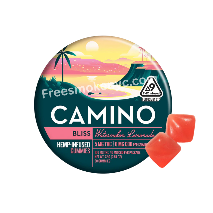 Camino watermelon lemonade bliss THC infused gummies on a transparent background