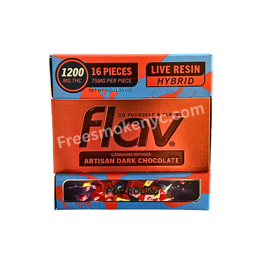 FLAV POP ROCKS HYBRID THC INFUSED DARK CHOCOLATE BAR ON TRANSPARENT BACKGROUND 