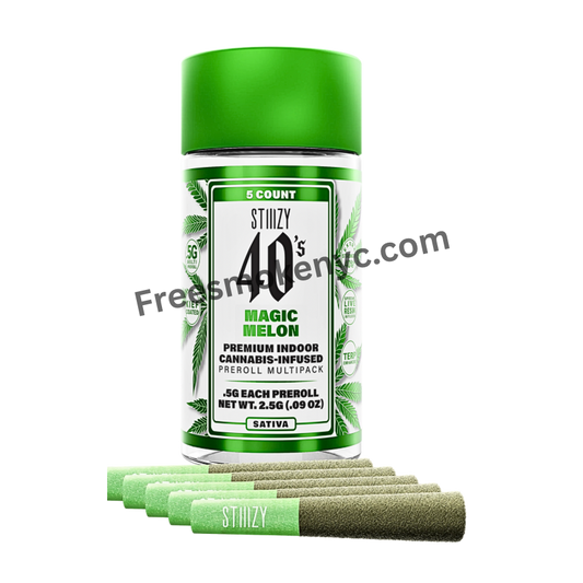 Magic Melon infused pre-rolls and packaging on a transparent background.