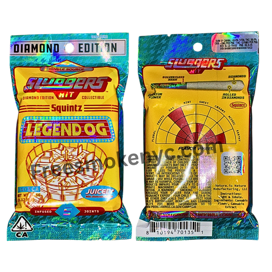 SLUGGERS HIT Legend OG diamond and hash infused pre-rolls indica strain on transparent background