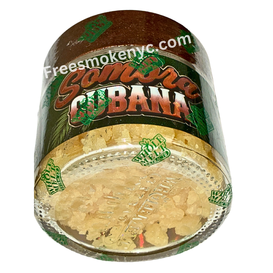 Whole Melt Premium Extracts Havana Edition 1oz live resin sugar Sombra Cubana Indica strain on transparent background 
