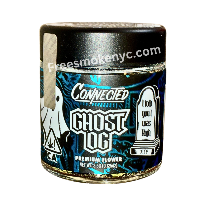 Connected Cannabis Co. premium cannabis flower Ghost OG packaging on a transparent background 