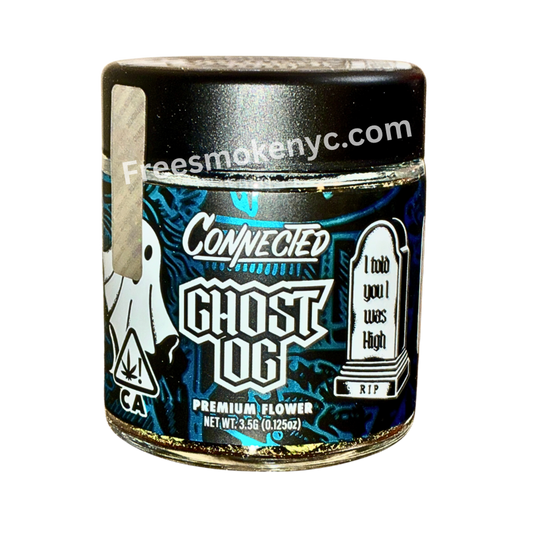 Connected Cannabis Co. premium cannabis flower Ghost OG packaging on a transparent background 