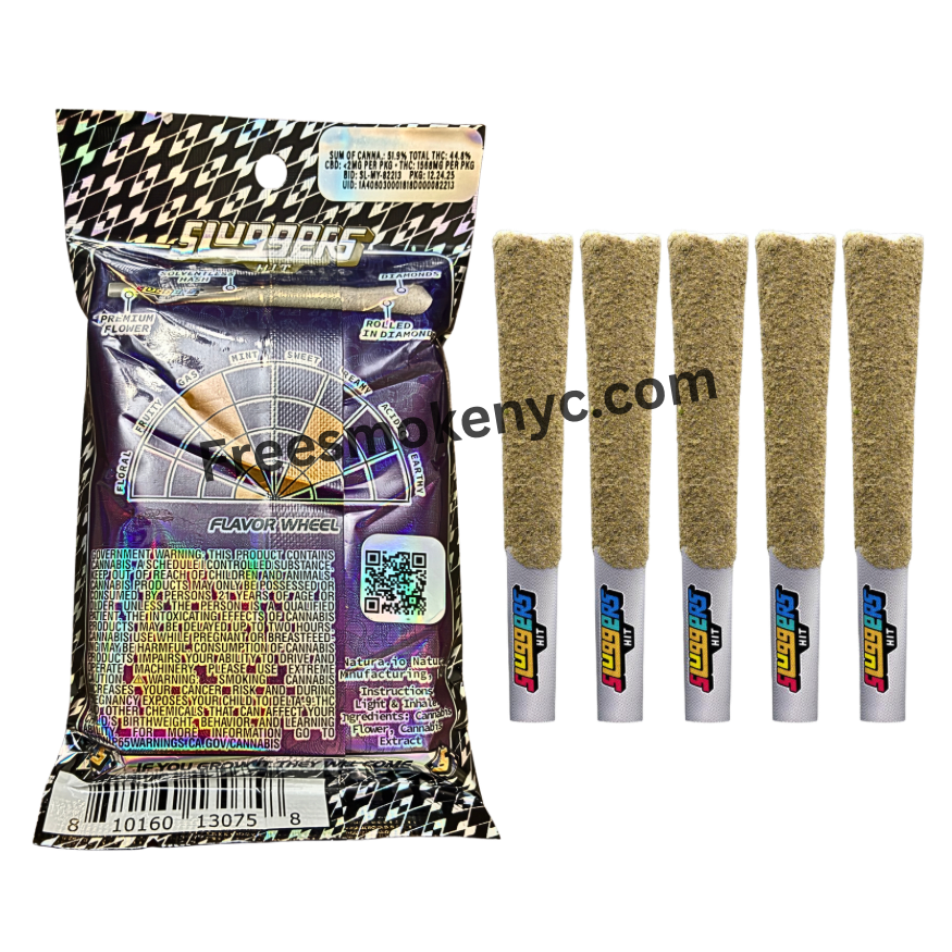 Sluggers Hit Diamond Edition Product packaging with information and pre-rolls on a transparent background 