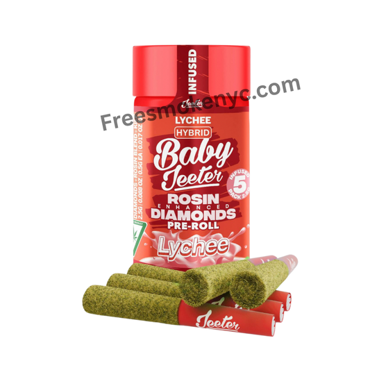 Baby Jeeter infused pre-roll packaging and pre-rolls on a transparent background