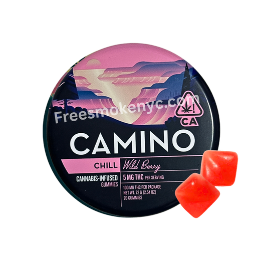 Camino THC infused gummy packaging featuring edible gummy on a transparent background 