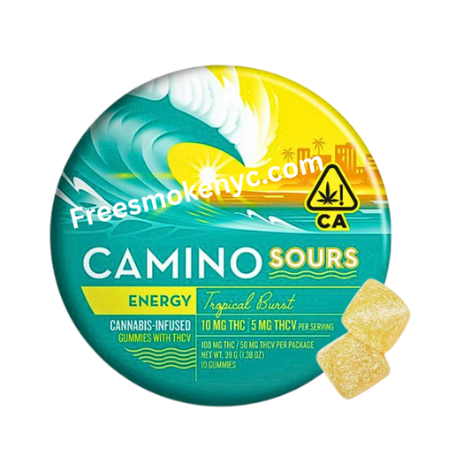 Camino THC infused gummies Tropical Burst product and packaging on a transparent background 