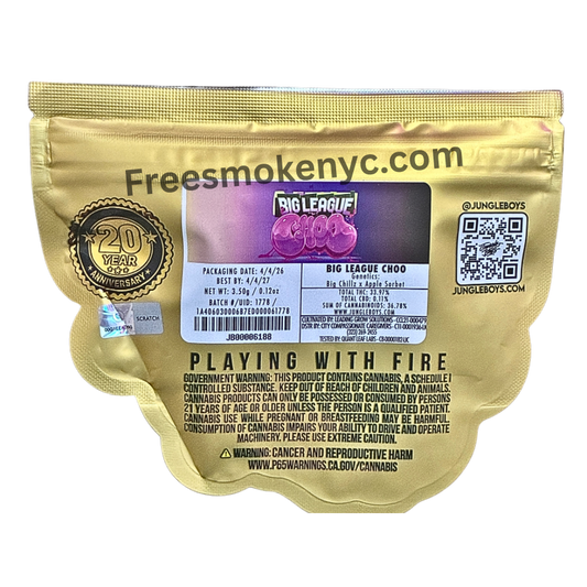 Jungle Boys Big League Choo hybrid strain product packaging and info on transparent background 