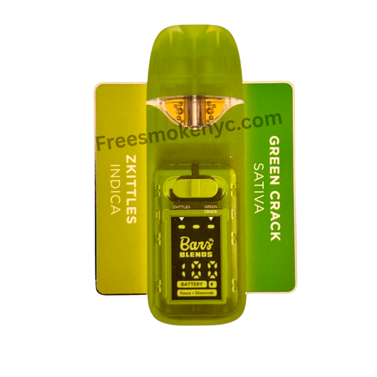 BARS Blends Zkittles and Green Crack 2.5g 2 in 1 Disposable Vape Pen on a transparent background 