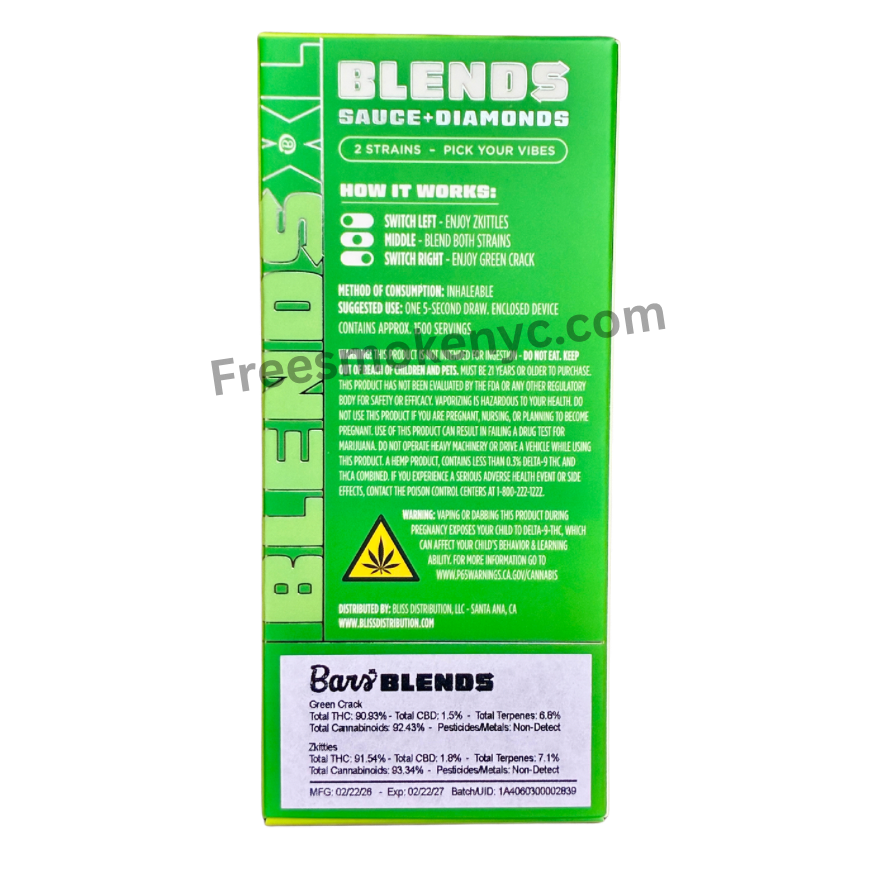 BARS XL BLENDS “ZKITTLES” + “GREEN CRACK” 2.5G DISPOSABLE