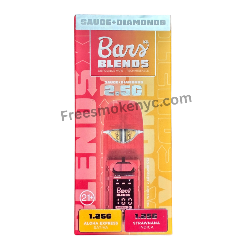 BARS Blends and 2.5g 2 in 1 Disposable packaging on a transparent background 