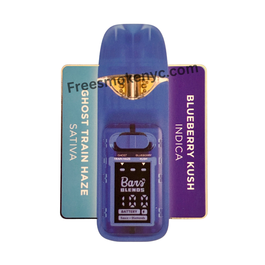 BARS Blends Ghost Train Haze and Blueberry Kush 2.5g 2 in 1 Disposable Vape Pen on a transparent background 