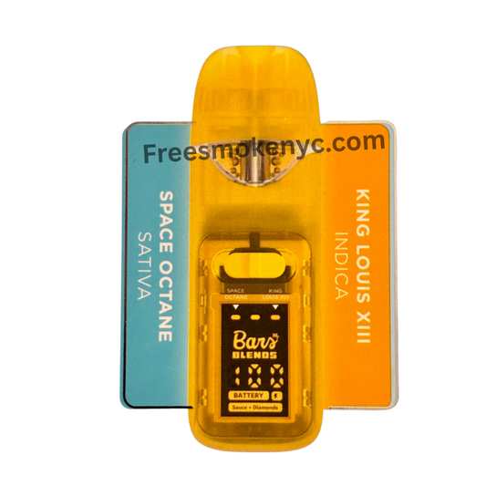 BARS Blends Space Octane and King Louis XIII 2.5g 2 in 1 Disposable Vape Pen on a transparent background 
