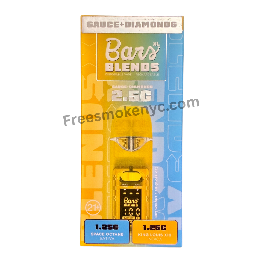 BARS Blends Space Octane and King Louis XIII 2.5g 2 in 1 Disposable Vape Pen packaging a transparent background 