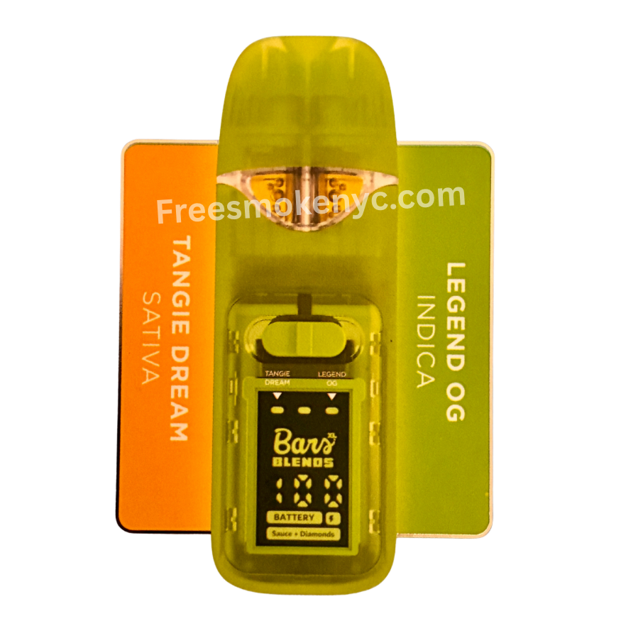 BARS Blends Tangie Dream and Legend OG 2.5g 2 in 1 Disposable Vape Pen on a transparent background 
