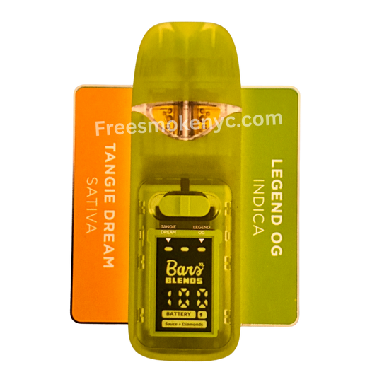 BARS Blends Tangie Dream and Legend OG 2.5g 2 in 1 Disposable Vape Pen on a transparent background 